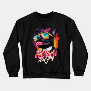 Retro Wave Boston Terrier Hot Dog Shirt Crewneck Sweatshirt